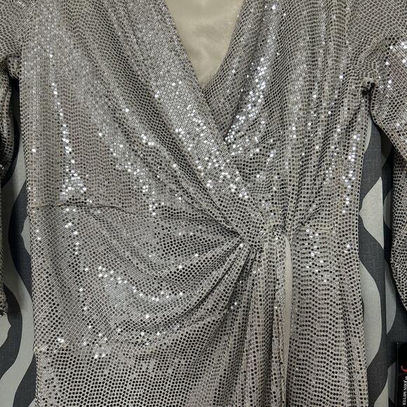John Meyer JM Studio Dress Womens 8 Silver Sequin Party Cocktail Popover - Picture 6 of 16